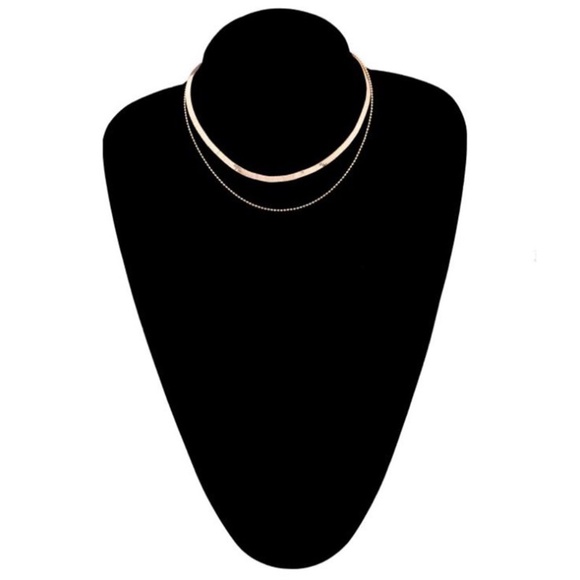 Flat Snake Chain Herringbone Layered Gold Necklace - Picture 8 of 8